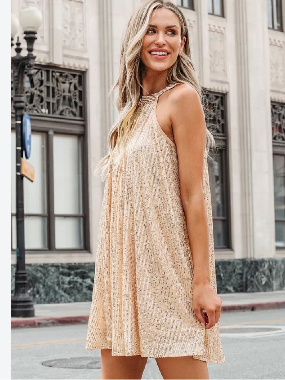 NEW Guess By Marciano Sequin Halter Rose Neckline Tie Shift Mini Size L